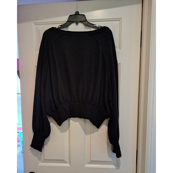 We the Free People Blouse Women's Size Large Black Run to You Tee Long Sleeve - Picture 4 of 11